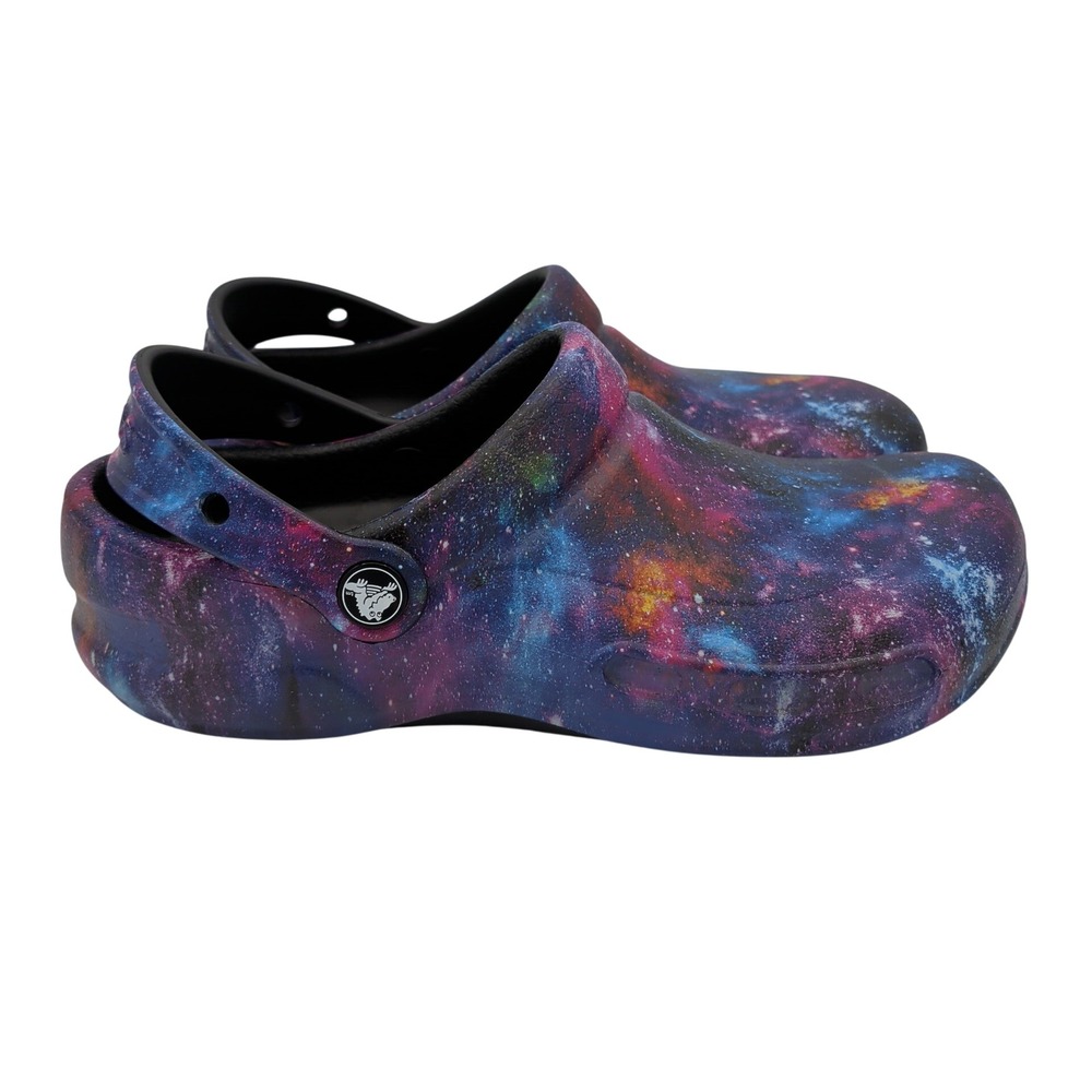 Crocs Bistro Galaxy Clog Mens 6 Womens 8 Slip Resistant Work Shoes Space Print